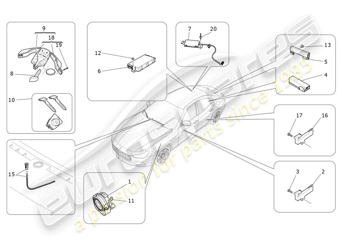 a part diagram from the maserati ghibli (2017 onwards) parts catalogue
