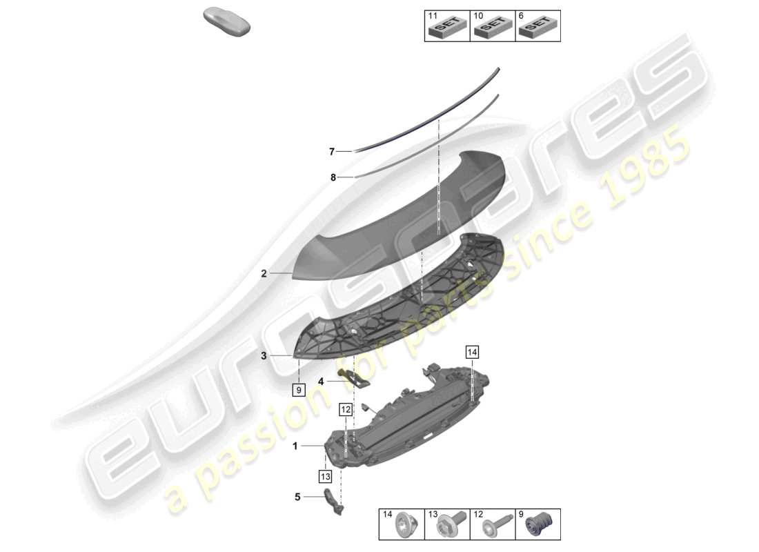 porsche 2026 (992-2 gt3/rs/st) rear spoiler part diagram