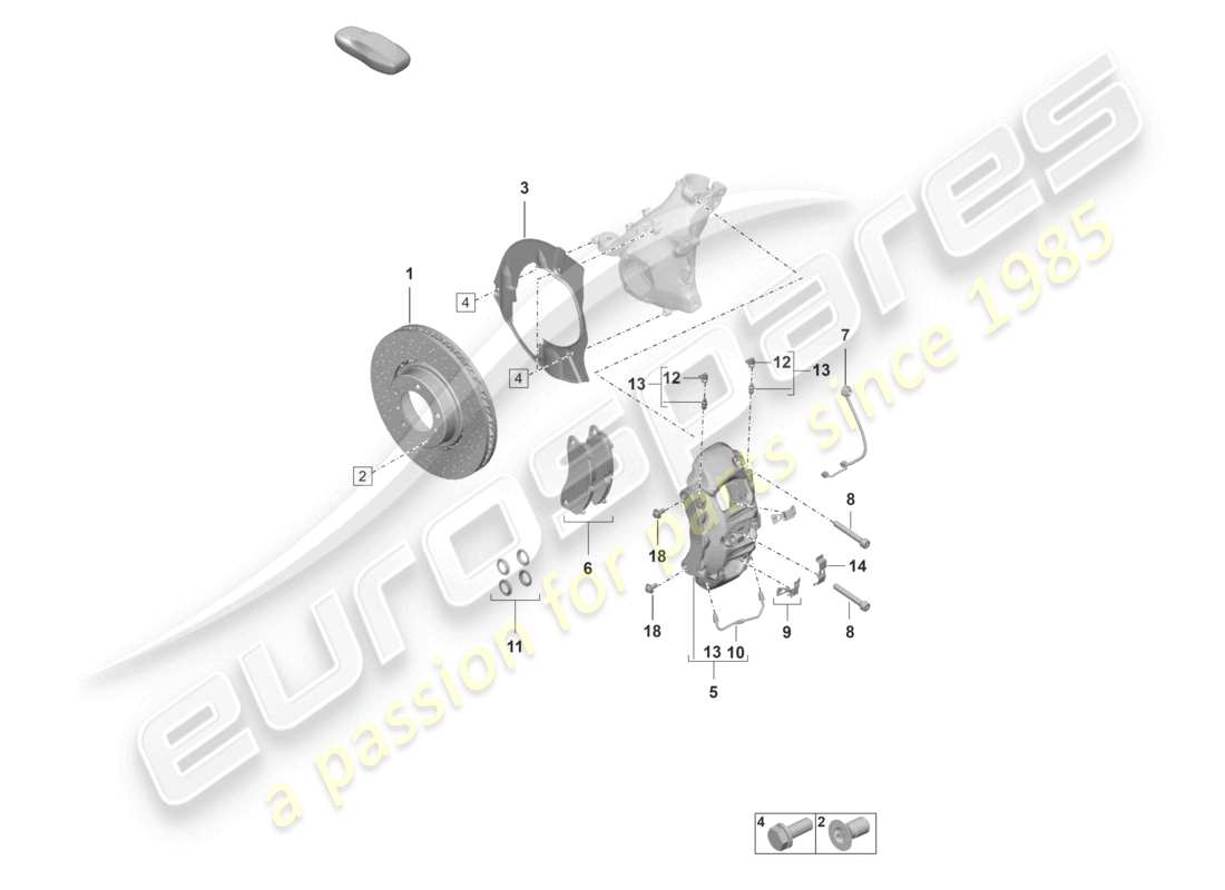 porsche 2022 (992-1) disc brake 17 front axle red/black parts diagram