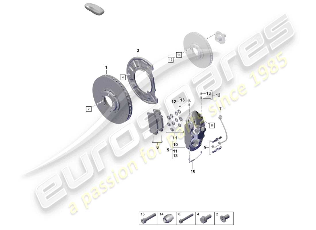 porsche 2024 (992-2) disc brake pccb front axle part diagram