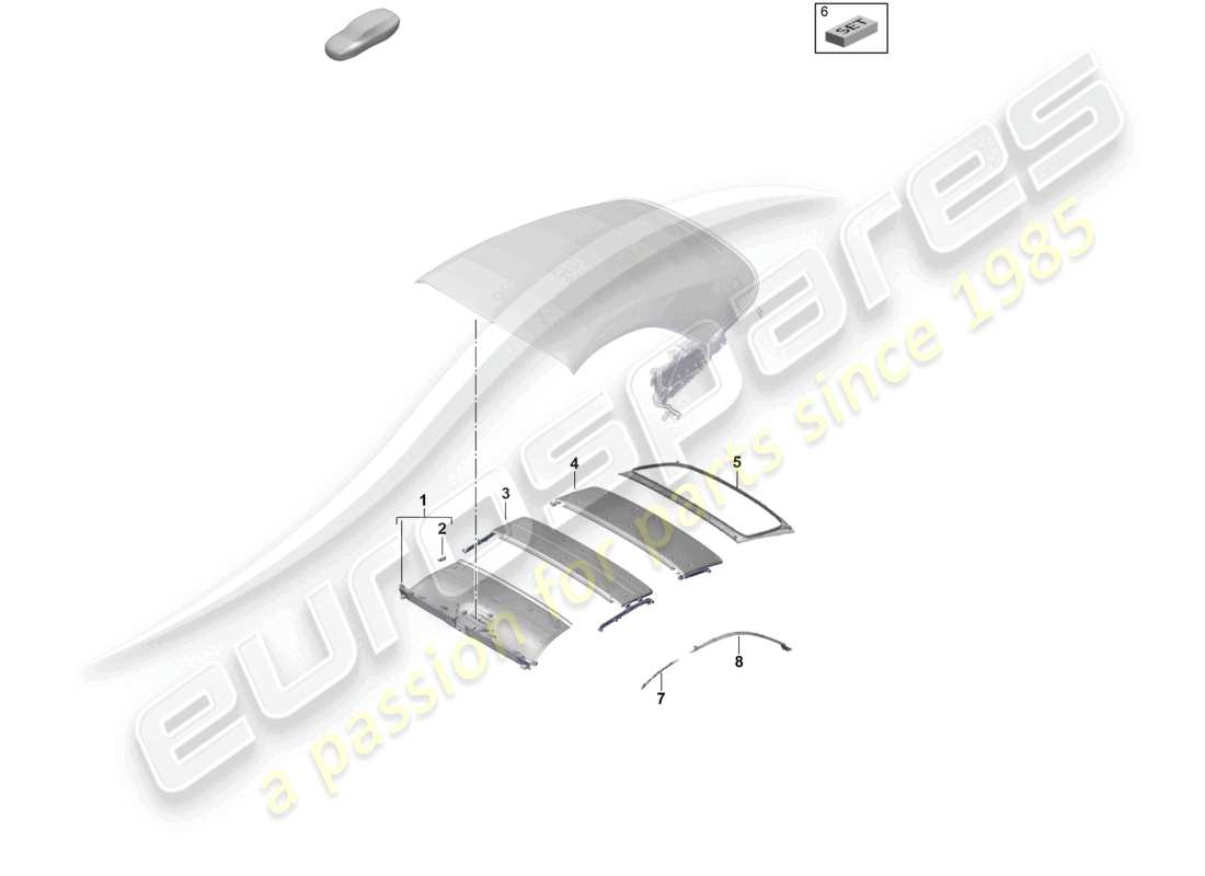 porsche 2024 (992-2) soft top headliner trims part diagram