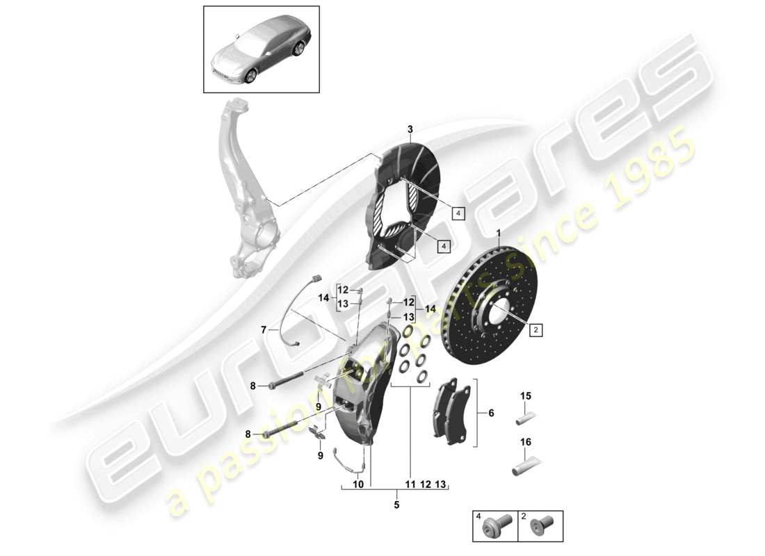 porsche 2021 (panamera 971-1) disc brake pccb front axle part diagram