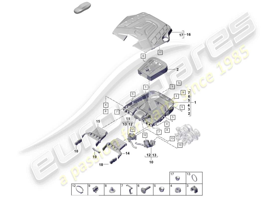 porsche 2025 (cayenne e3 pa) air filter with connecting parts engine cover part diagram
