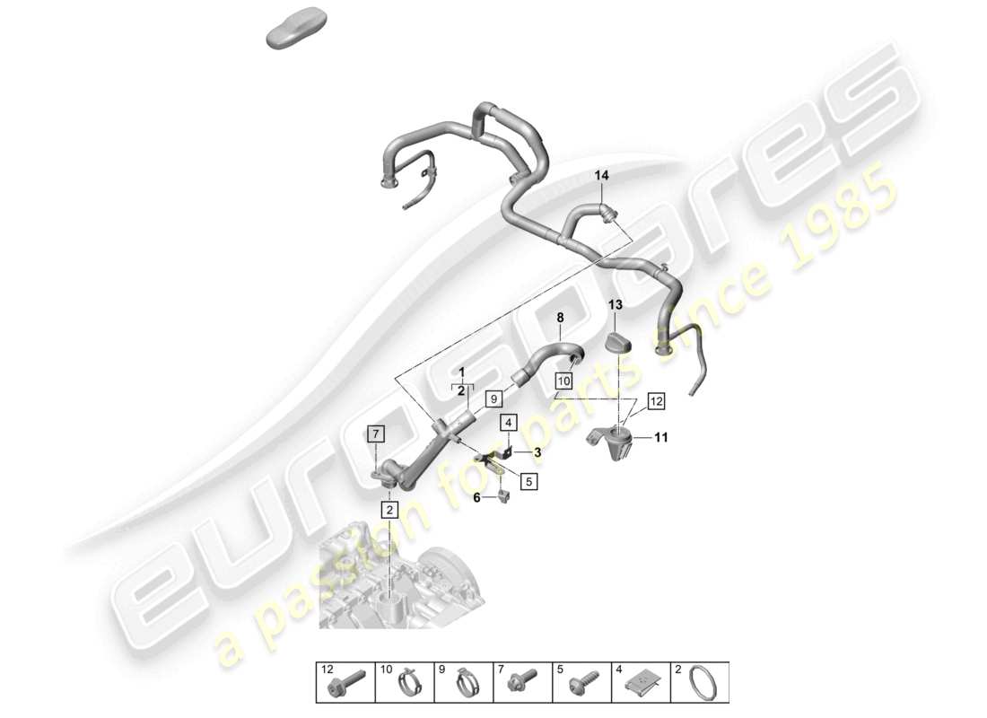 porsche 2020 (992-1 turbo / s) oil filler support oil filler pipe part diagram