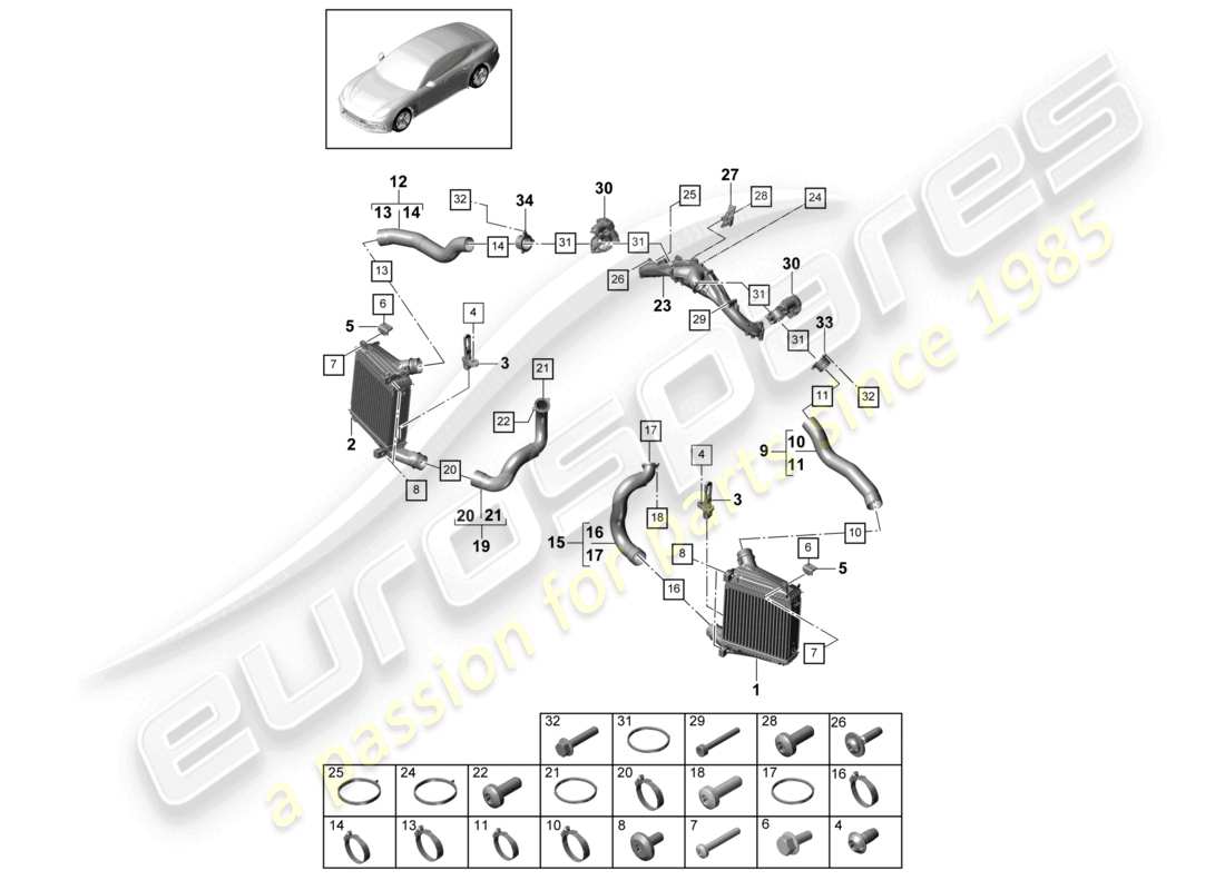 porsche 2021 (panamera 971-1) charge air cooler pressure pipe part diagram