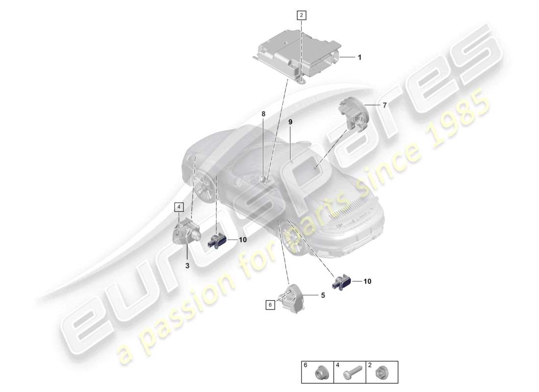 porsche 2022 (992-1 turbo / s) control unit for airbag crash sensor for airbag part diagram