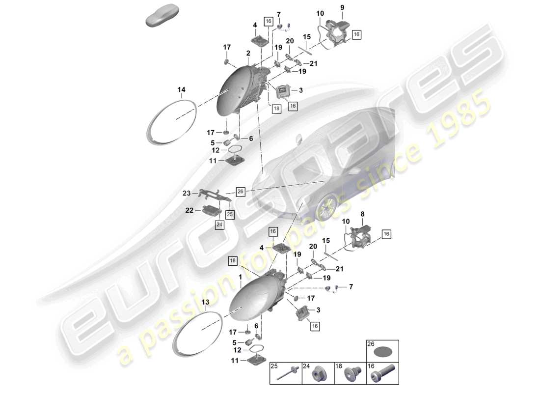 porsche 2024 (992-2) led headlight with matrix beam part diagram