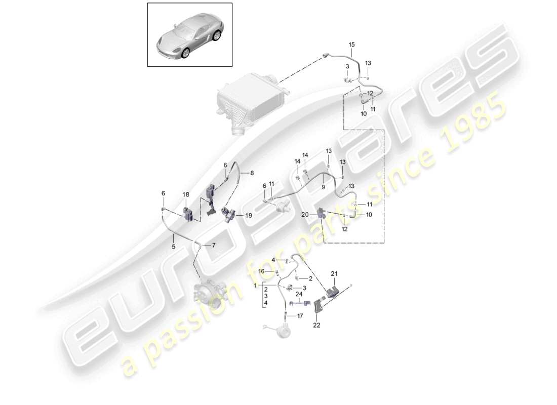 porsche 2025 (718 cayman) control line wastegate coolant pump bypass valve part diagram