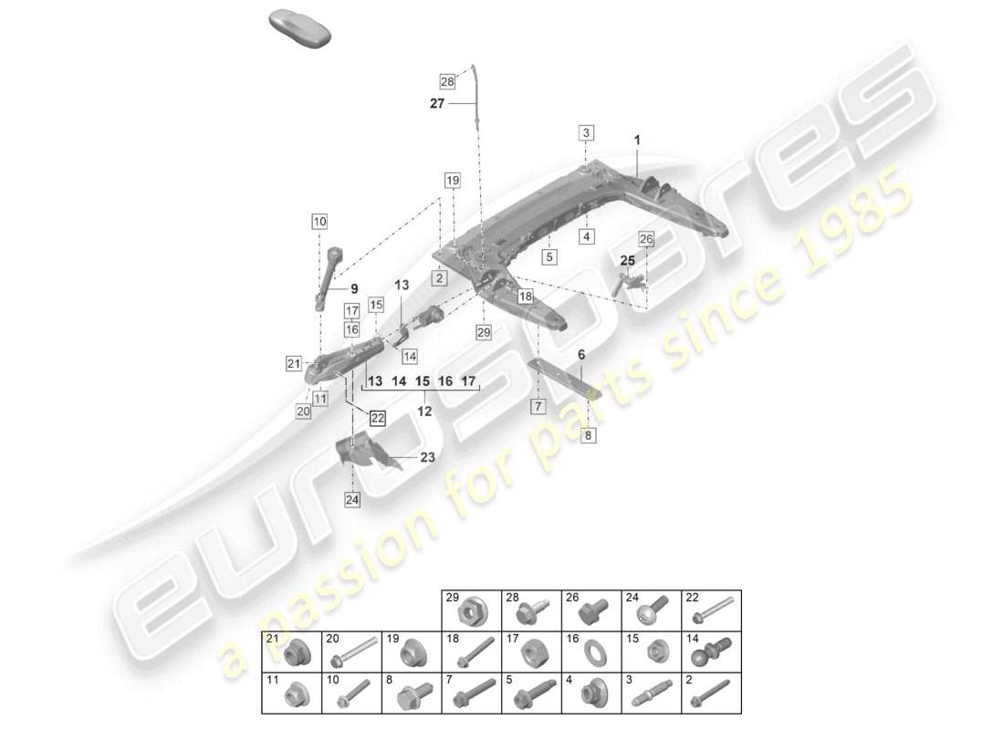 porsche 2023 (992-1 gt3/rs/st) cross member wishbone lower part diagram