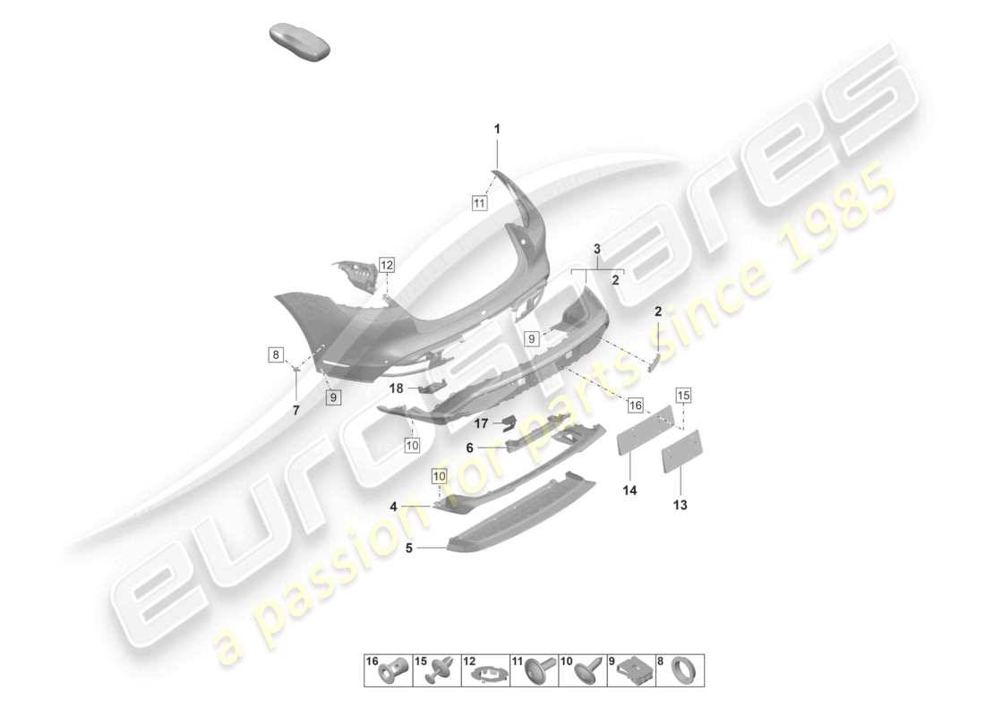 porsche 2022 (taycan 9j1-1) bumper rear gts part diagram