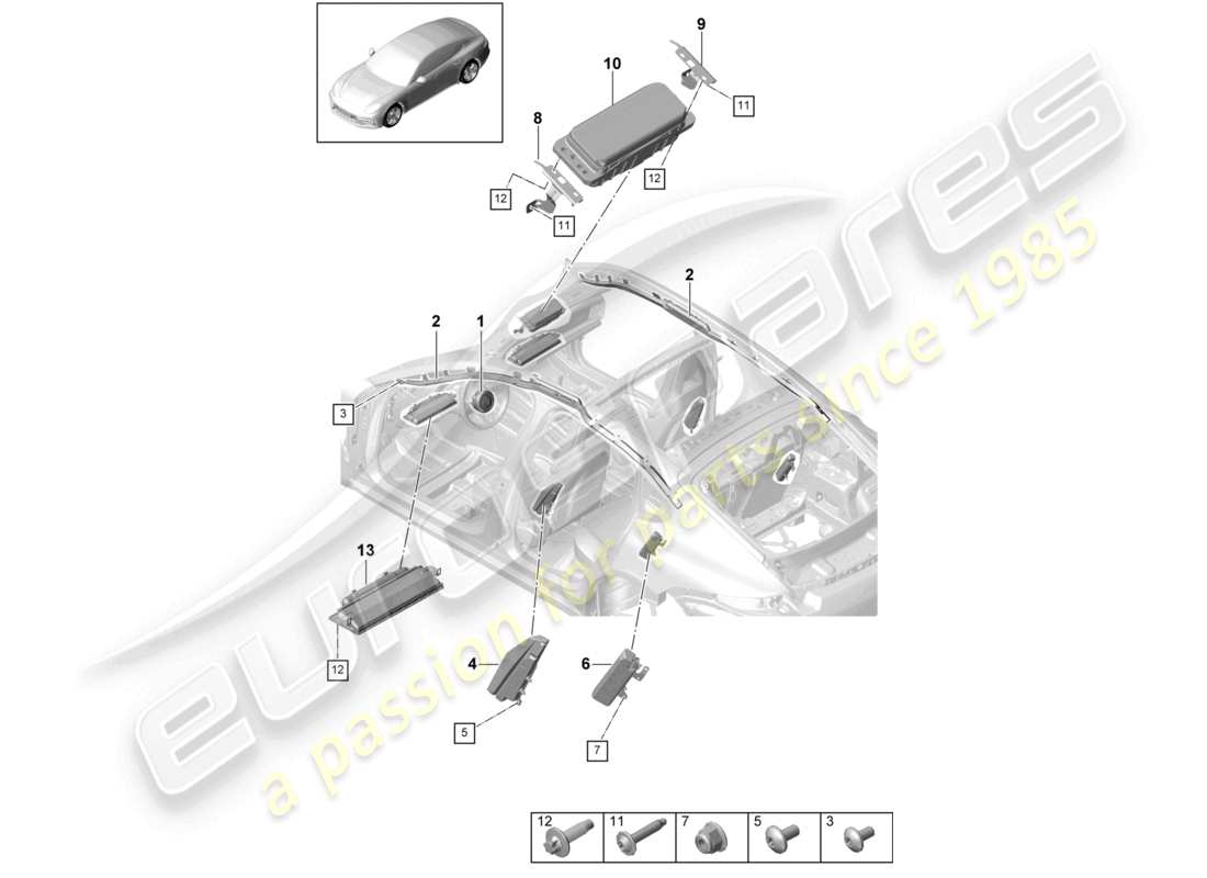 porsche 2021 (panamera 971-1) airbag parts diagram