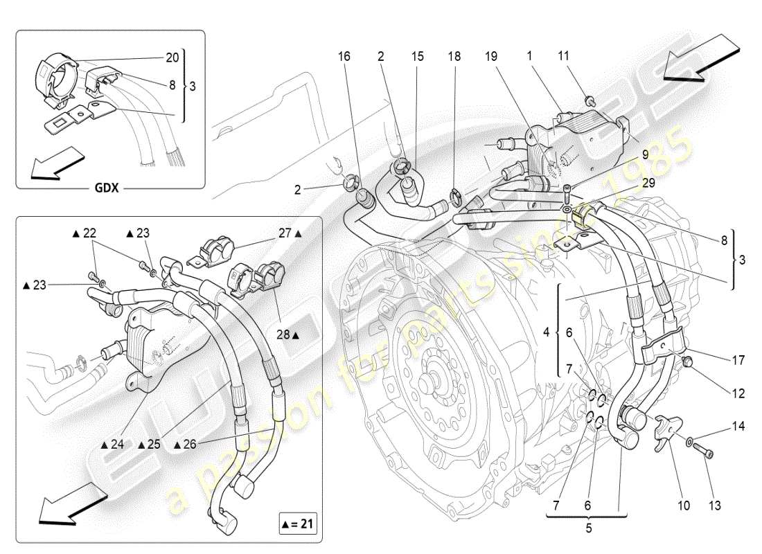 maserati ghibli (2019) lubrication and gearbox oil cooling part diagram
