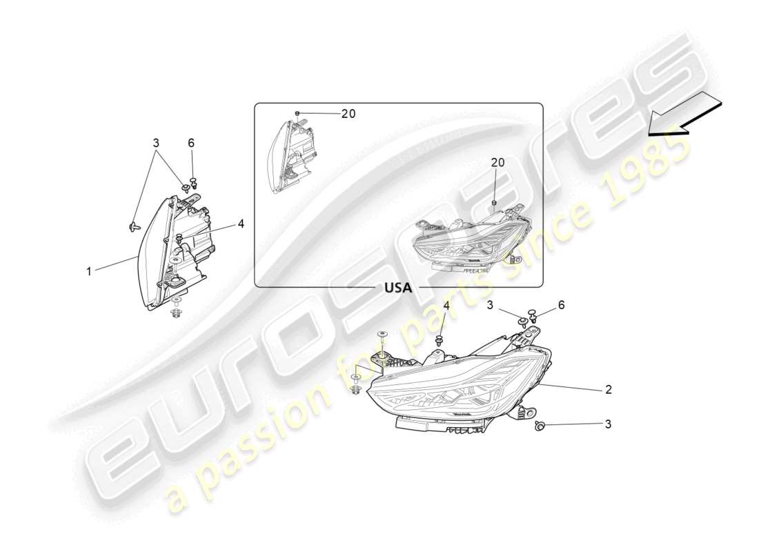 maserati ghibli (2018) headlight clusters part diagram