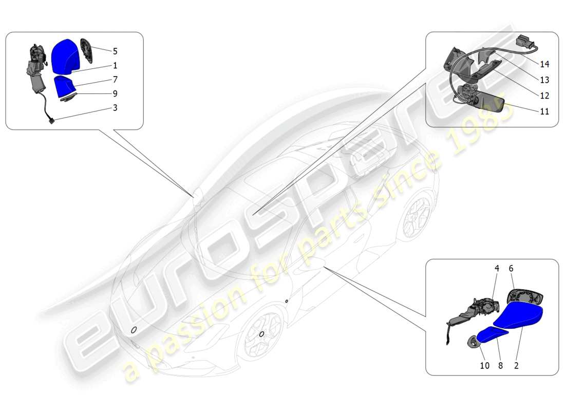 maserati mc20 (2022) internal and external rear-view mirrors part diagram