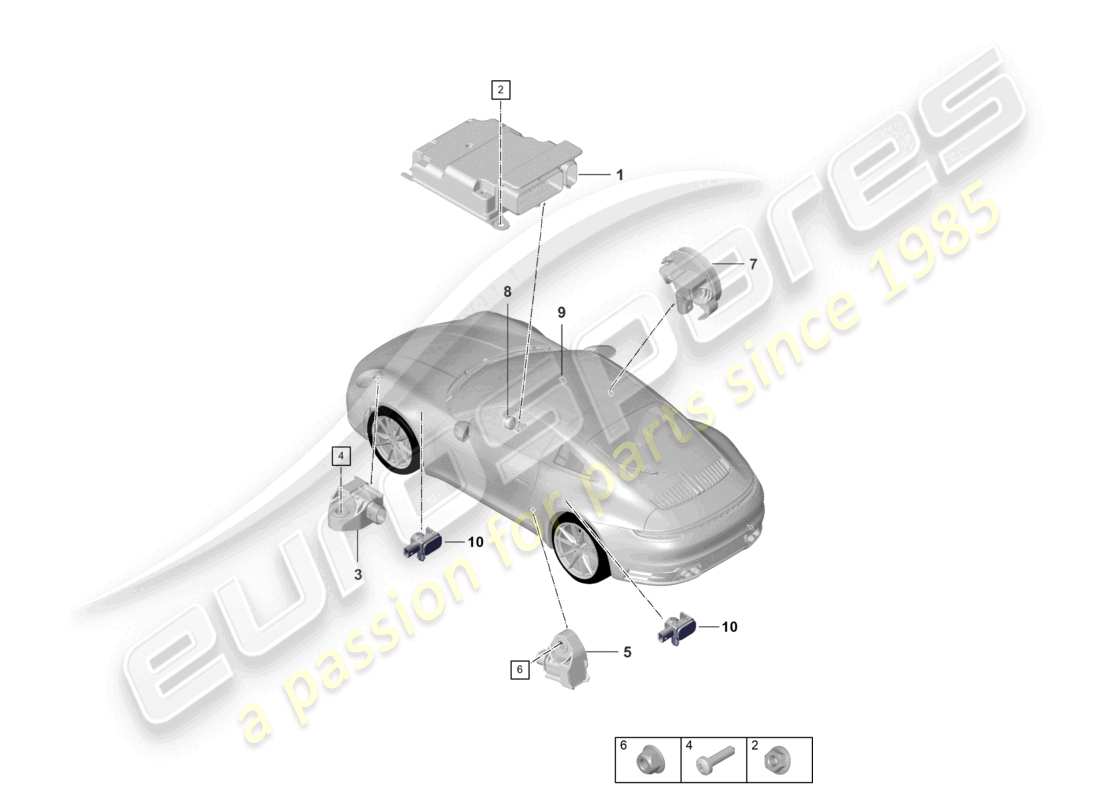 porsche 2024 (992-1) control unit for airbag crash sensor for airbag part diagram