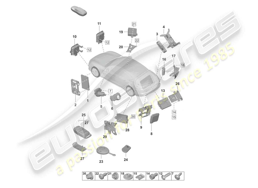 porsche 2023 (panamera 971-2) control units front end rear end ignition/starter switch auxiliary heater control unit for distance regulation for vehicles with lane change assist spoiler part diagram