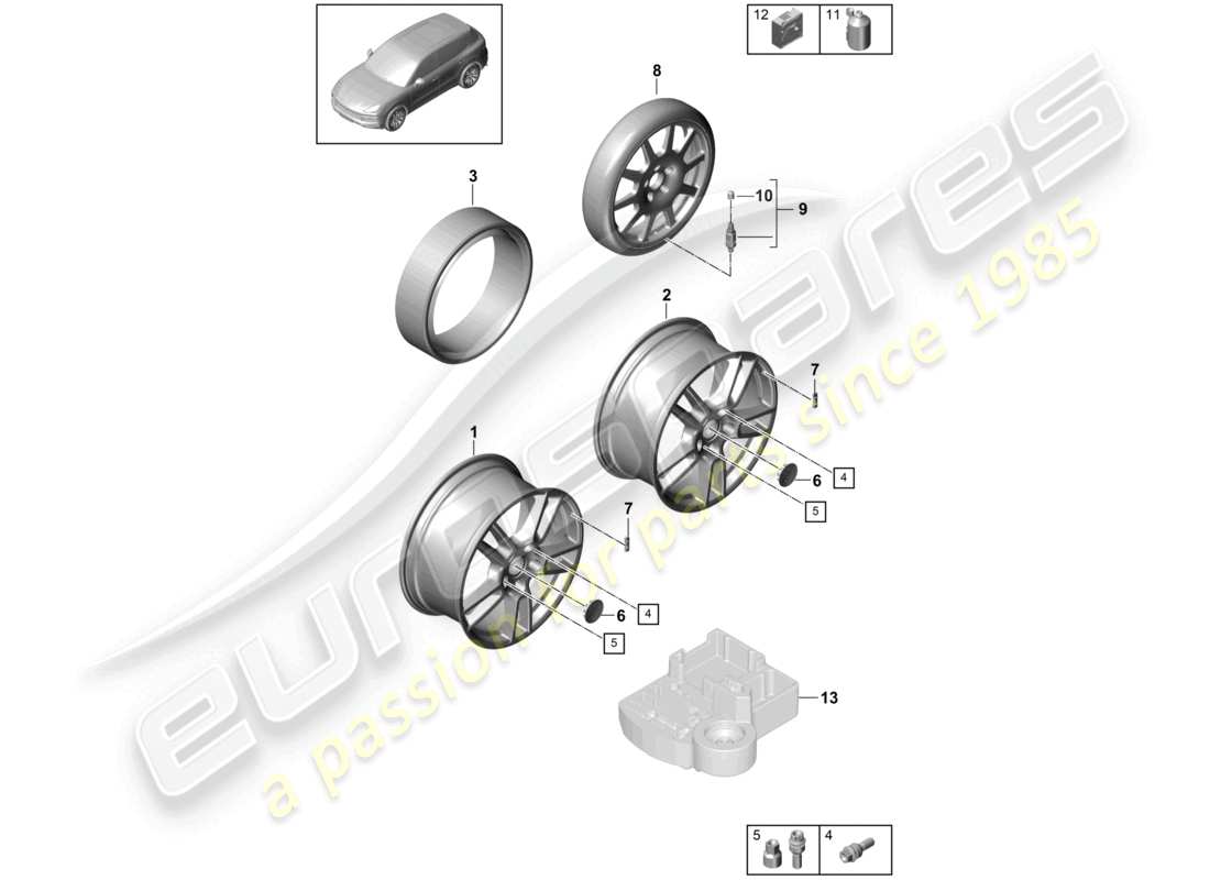 porsche 2021 (cayenne e3 9ya/9yb) alloy wheel part diagram