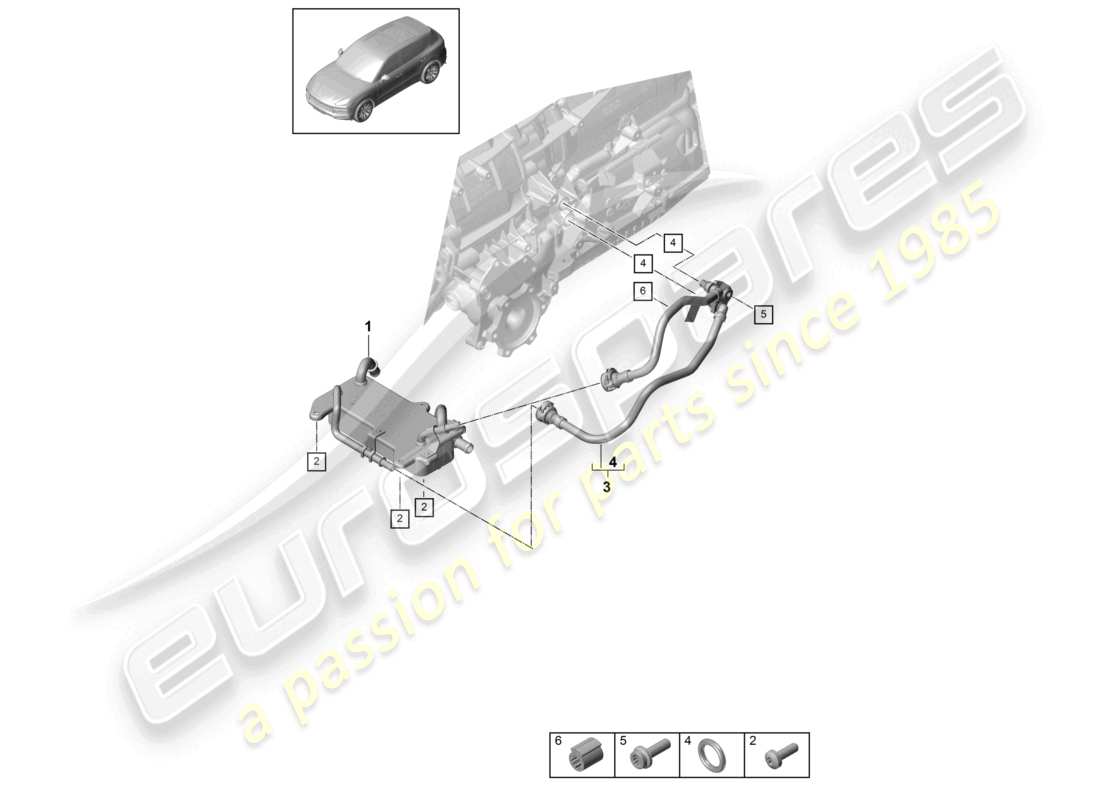 porsche 2021 (cayenne e3 9ya/9yb) 8-speed automatic gearbox for four-wheel drive gear oil cooler oil pipe part diagram