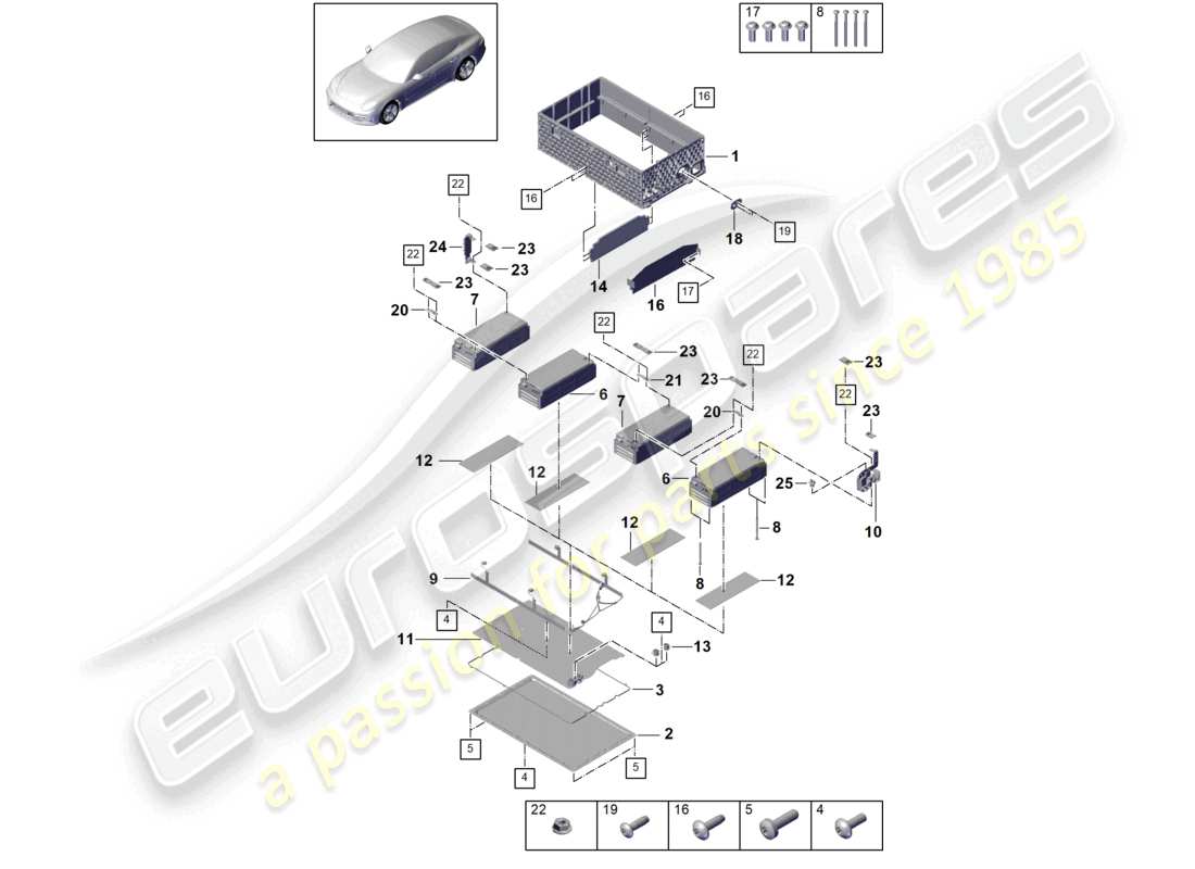 porsche 2022 (cayenne e3 9ya/9yb) hybrid battery lower individual parts part diagram