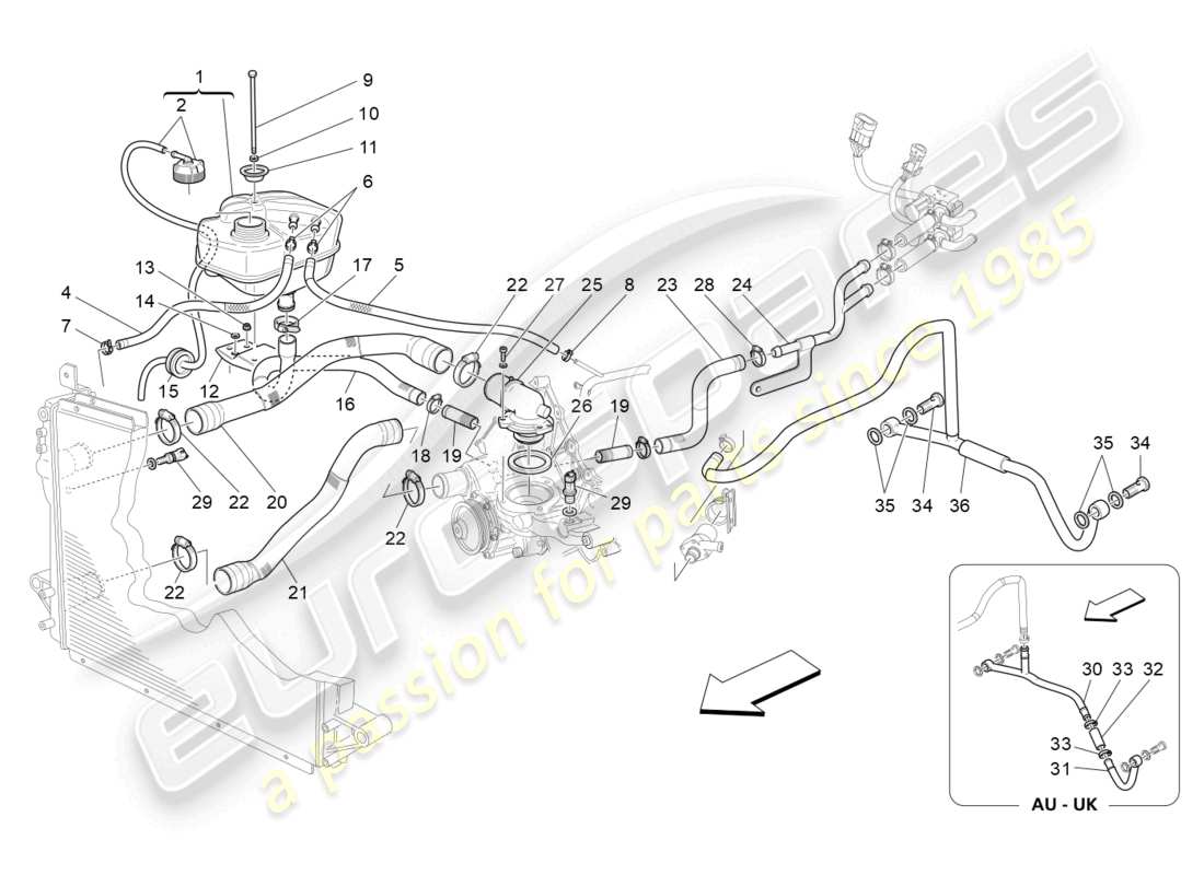 maserati granturismo mc stradale (2011) cooling system: nourice and lines part diagram