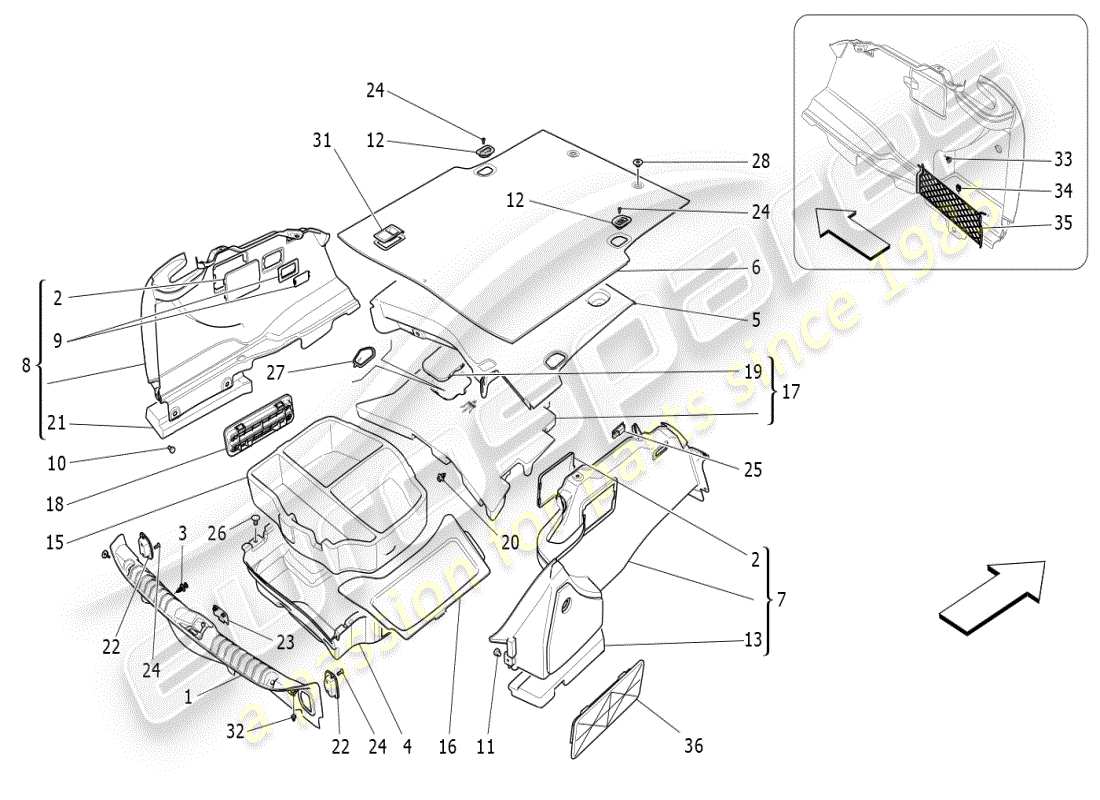 maserati ghibli (2021) luggage compartment mats part diagram