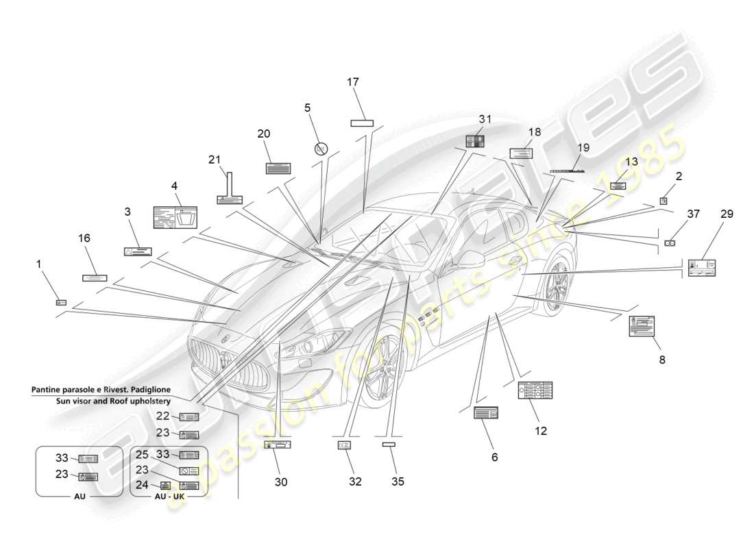 maserati granturismo mc stradale (2012) stickers and labels part diagram