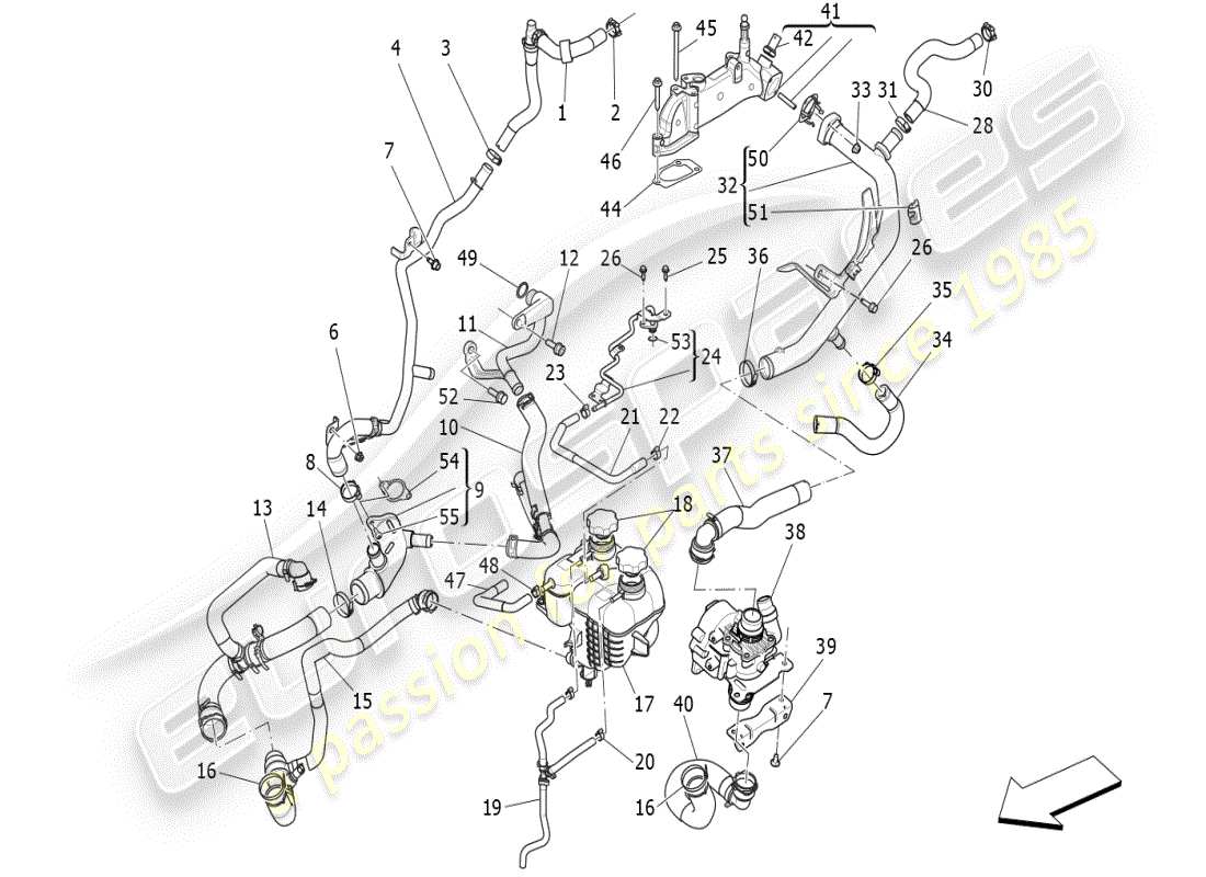 maserati ghibli (2021) cooling system: nourice and lines part diagram