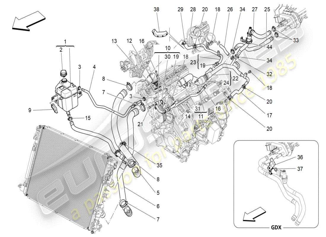 maserati ghibli (2019) cooling system: nourice and lines part diagram