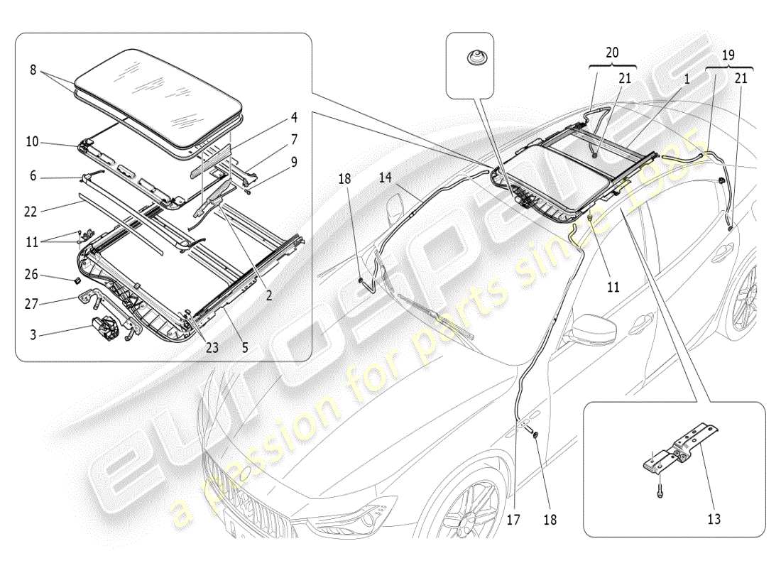 maserati ghibli (2019) sunroof part diagram