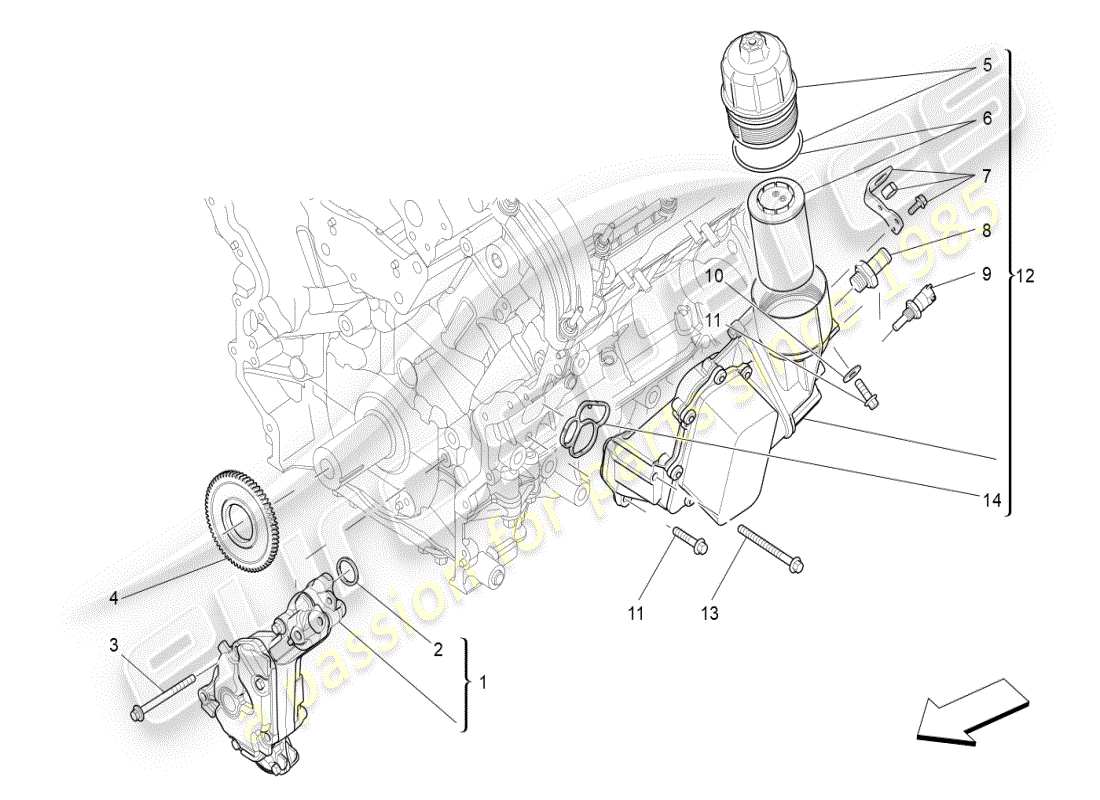 maserati ghibli (2021) lubrication system: pump and filter part diagram