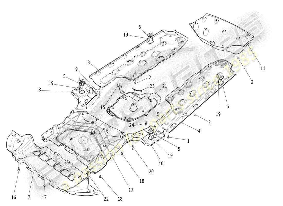 maserati ghibli (2019) underbody and underfloor guards part diagram