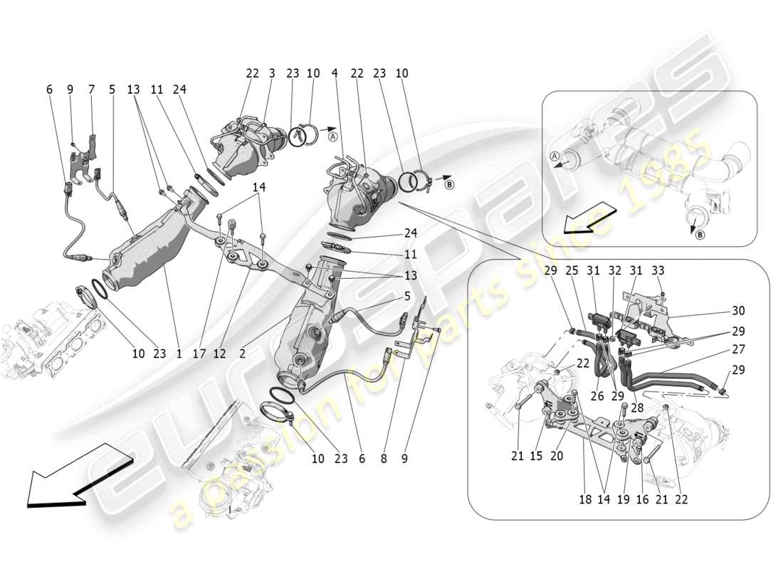 maserati mc20 (2022) pre-catalytic converters and catalytic converters part diagram