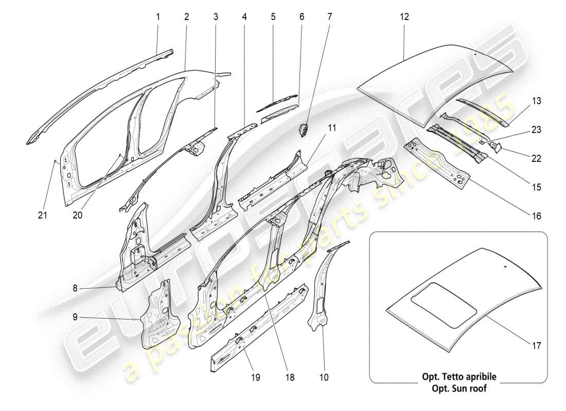 maserati ghibli (2019) bodywork and central outer trim panels part diagram
