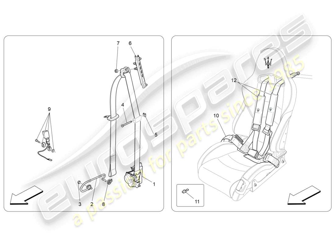 maserati granturismo mc stradale (2012) front seatbelts part diagram