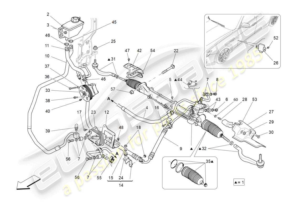 maserati ghibli (2015) complete steering rack unit part diagram