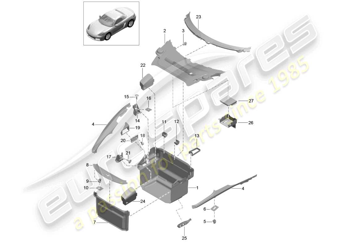 VIEW PARTS DIAGRAMS FROM THE PORSCHE BOXSTER PARTS CATALOGUE a part diagram from the porsche boxster parts catalogue