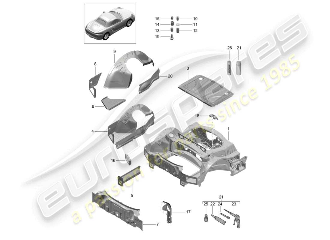 VIEW PARTS DIAGRAMS FROM THE PORSCHE BOXSTER PARTS CATALOGUE a part diagram from the porsche boxster parts catalogue