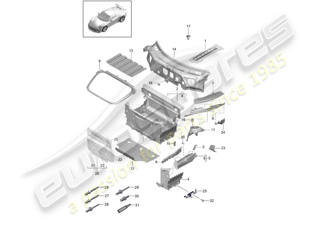 a part diagram from the porsche 2021 (991-2 r/gt3/rs) parts catalogue