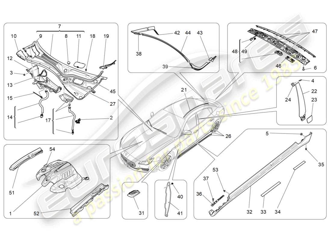a part diagram from the maserati quattroporte m156 (2017 onwards) parts catalogue
