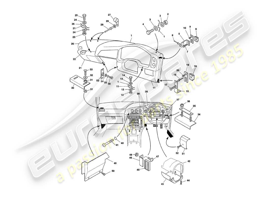 a part diagram from the aston martin v8 coupe (1999) parts catalogue
