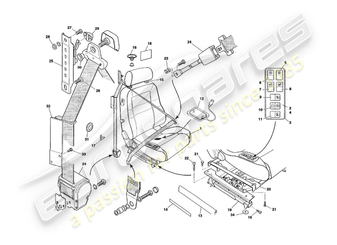 a part diagram from the aston martin v8 coupe (1999) parts catalogue