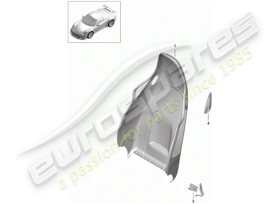 porsche 2017 (991-2 r/gt3/rs) backrest shell parts diagram