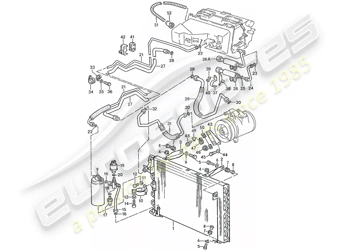 porsche 1991 (928) air conditioner - lines - auxiliary units parts diagram