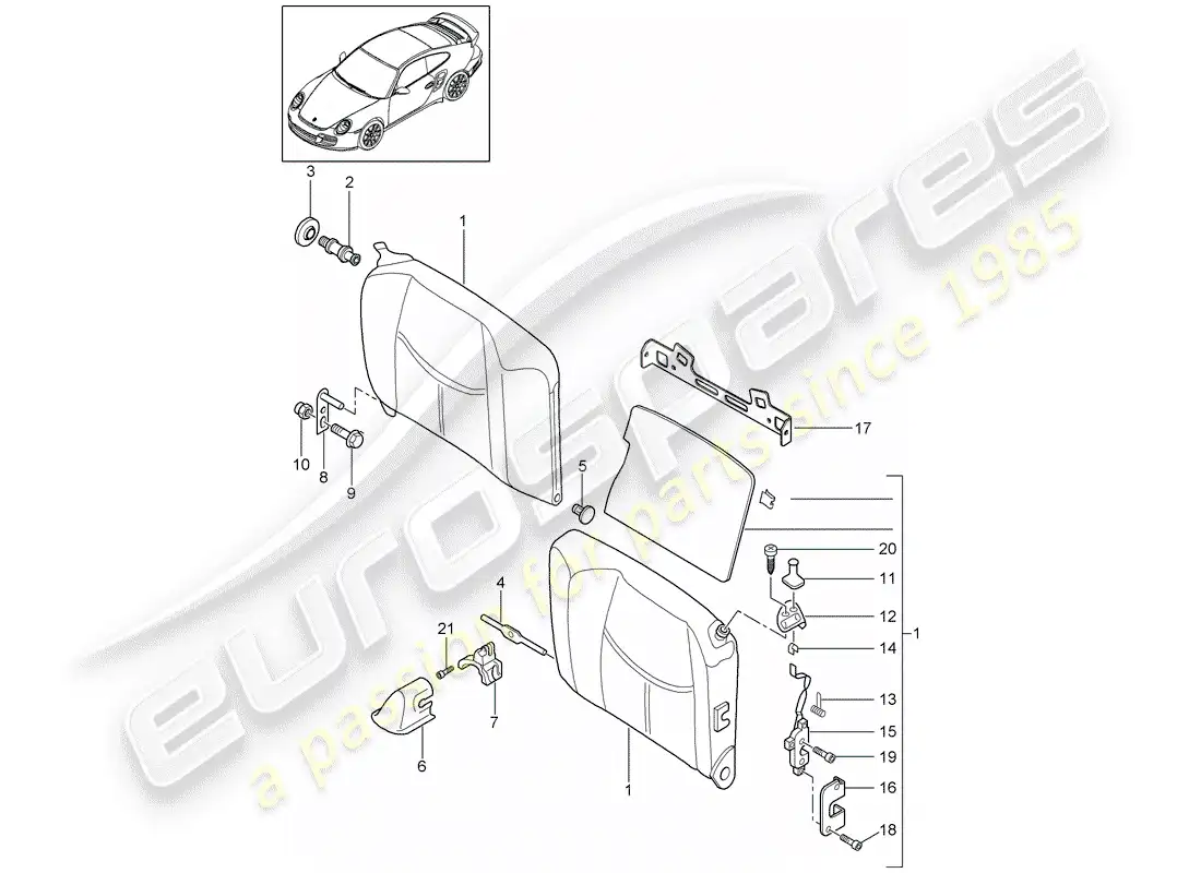 porsche 2009 997-2 turbo / gt2 emergency seat backrest parts diagram