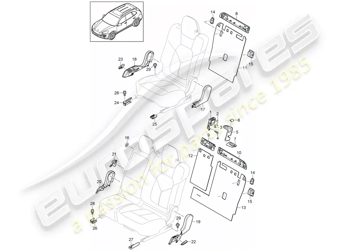 porsche 2016 (cayenne e2 92a) back seat backrest parts diagram