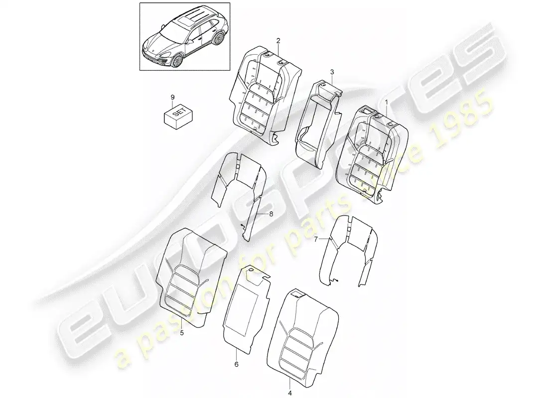 porsche 2013 (cayenne e2 92a) back seat backrest parts diagram