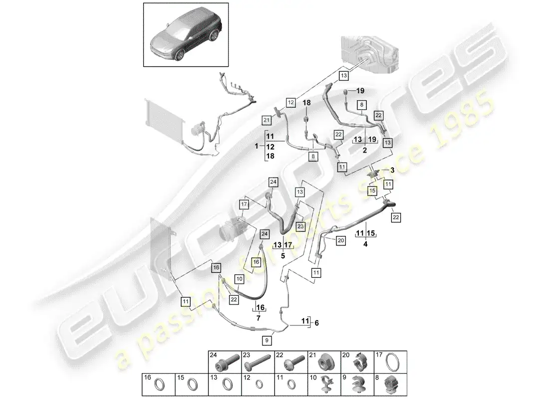 porsche 2018 (cayenne e3 9ya/9yb) air conditioner parts diagram
