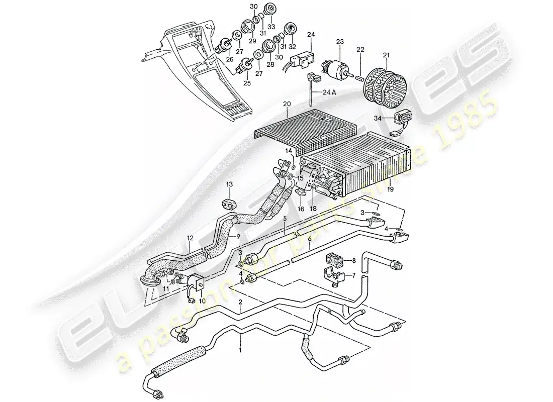 porsche 1991 (928) air conditioner - lines - auxiliary units parts diagram