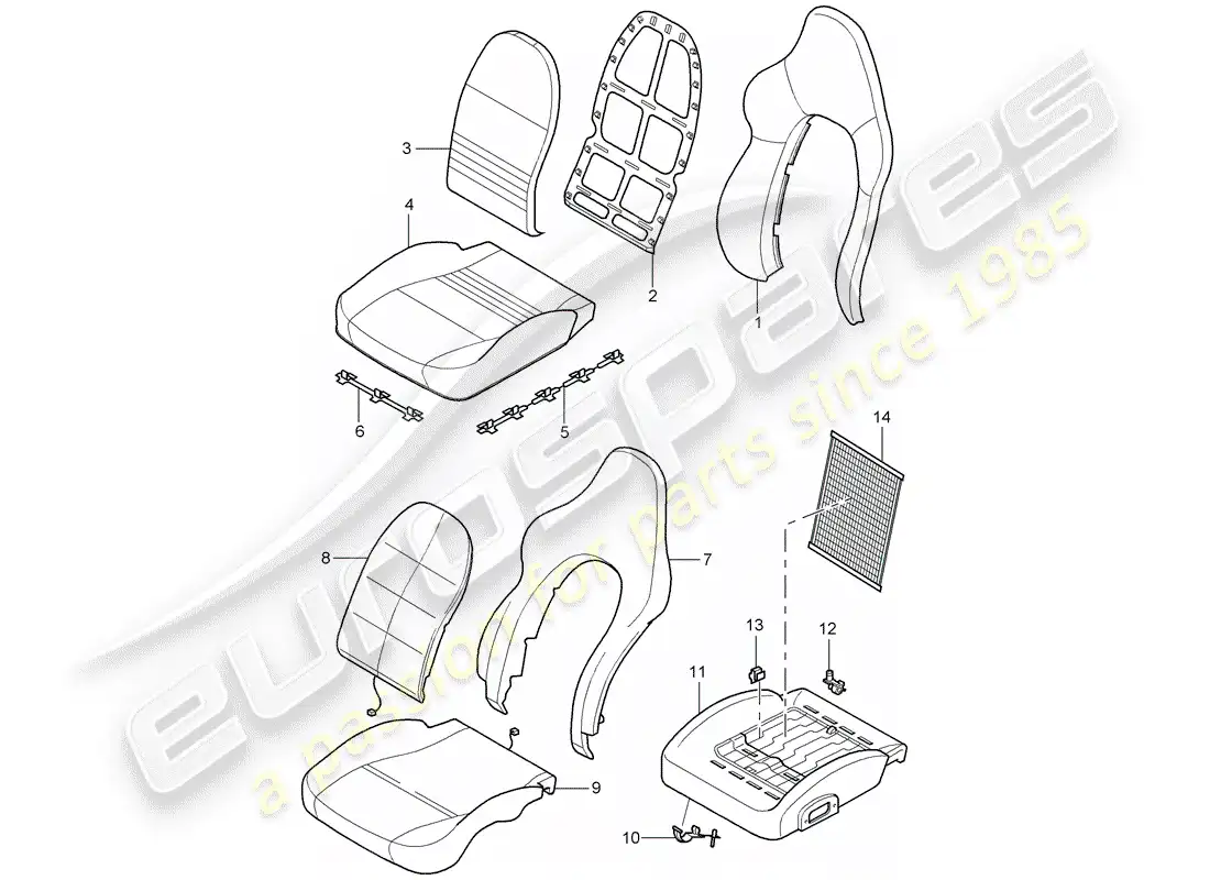 porsche 2004 (996 gt3) cover - foam part - sports seat parts diagram
