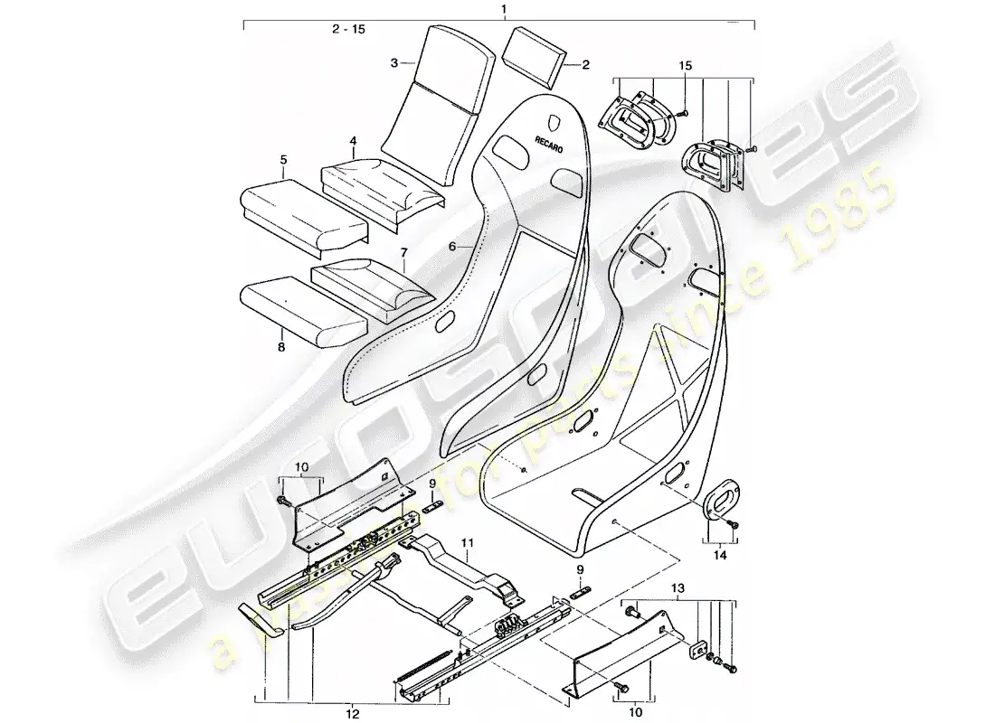 porsche 2003 (996 gt3) seat - with: - leather - seat cover parts diagram